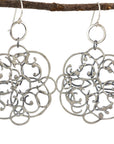 Tiny Circle and Organic Vine Earrings in Sterling Silver