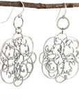 Tiny Circle and Organic Vine Earrings in Sterling Silver