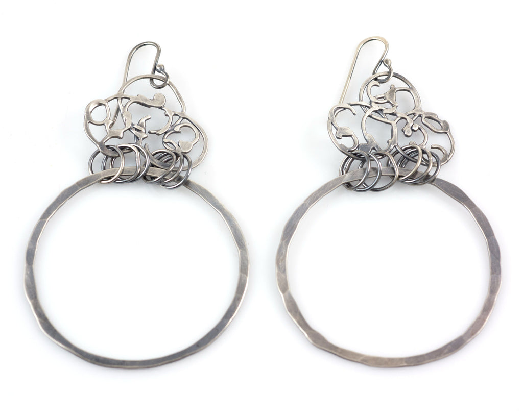 Organic Vine and Large Circle Earrings in Sterling Silver #20 - Ready to Ship - Beth Cyr Handmade Jewelry