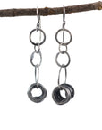 Circle Cluster Earrings in Sterling Silver and Fine Silver with Dark Patina