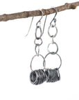 Circle Cluster Earrings in Sterling Silver and Fine Silver with Dark Patina
