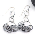 Circle Cluster Earrings in Sterling Silver and Fine Silver with Dark Patina