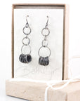Circle Cluster Earrings in Sterling Silver and Fine Silver with Dark Patina
