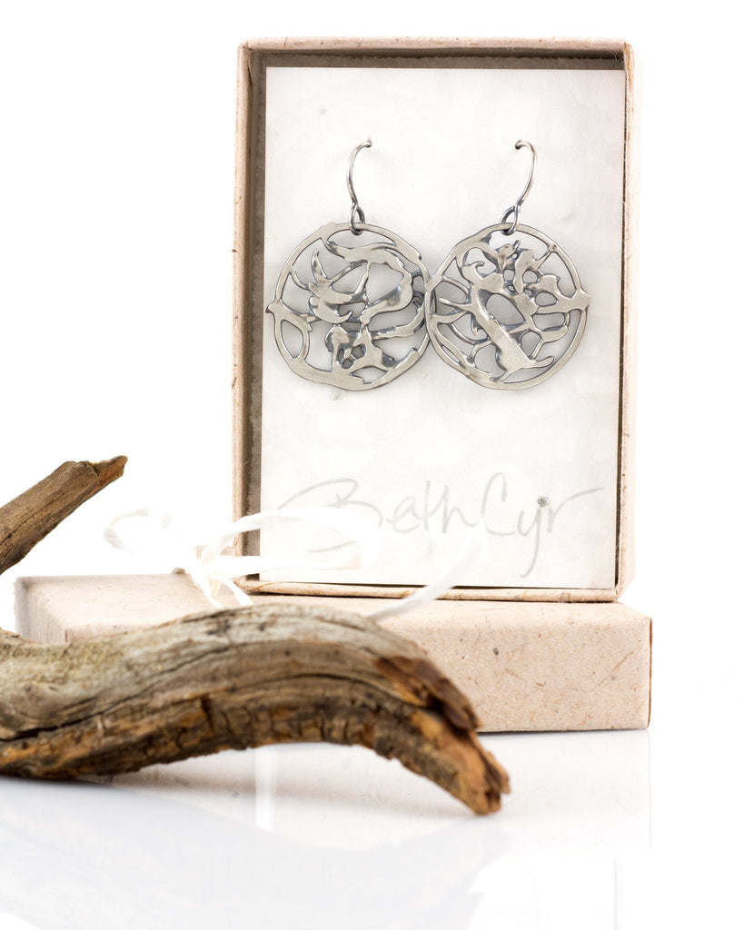 Driftwood Circle Earrings in Sterling Silver #18 - Ready to Ship - Beth Cyr Handmade Jewelry