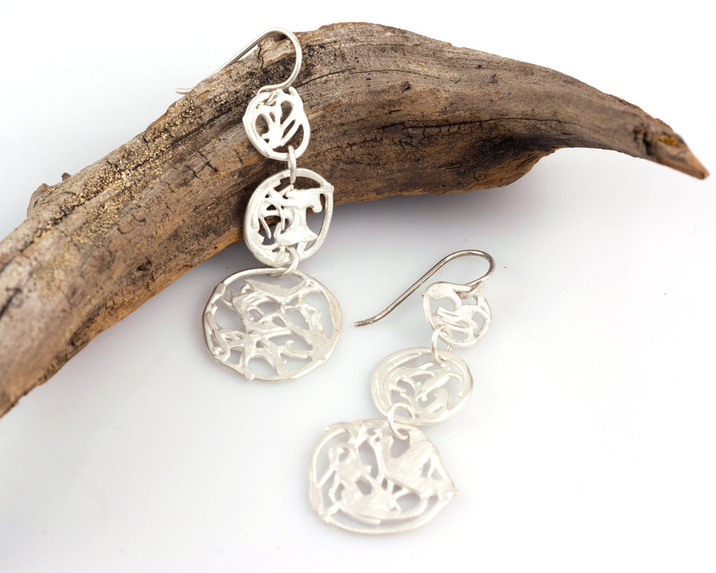Driftwood Triple Circle Earrings in Sterling Silver #19 - Ready to Ship - Beth Cyr Handmade Jewelry