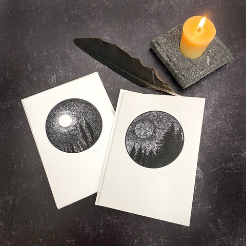 Dark Sky Full Moon and New Moon Notecard Set - Card Size 4.5 x 6.25 - print to order