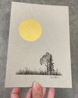 Giant Moon and Madrone and Fir in a field- Grey and Gold Collection