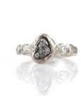 Meteorite Engagement Ring with Moissanite in Palladium/Silver with Tree Bark Texture - size 7 - Beth Cyr Handmade Jewelry