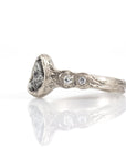 Meteorite Engagement Ring with Moissanite in Palladium/Silver with Tree Bark Texture - size 7 - Beth Cyr Handmade Jewelry