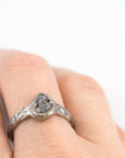 Meteorite Engagement Ring with Moissanite in Palladium/Silver with Tree Bark Texture - size 7 - Beth Cyr Handmade Jewelry