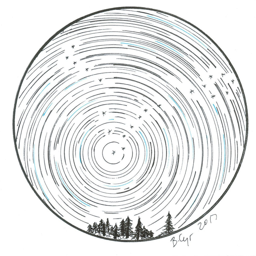 Star trails - Pisces over tiny trees - Original Drawing - Beth Cyr Handmade Jewelry