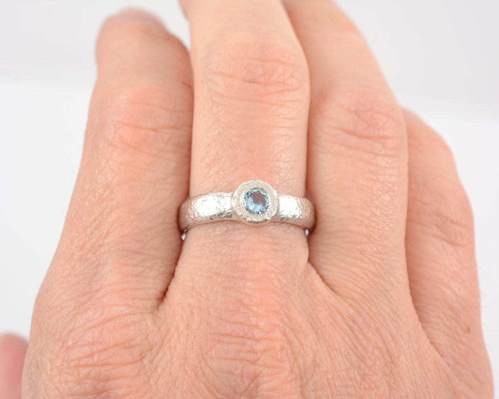 Sands of Time Engagement Ring with Aquamarine in Palladium Sterling Silver - 6.75 - Ready to Ship - Beth Cyr Handmade Jewelry