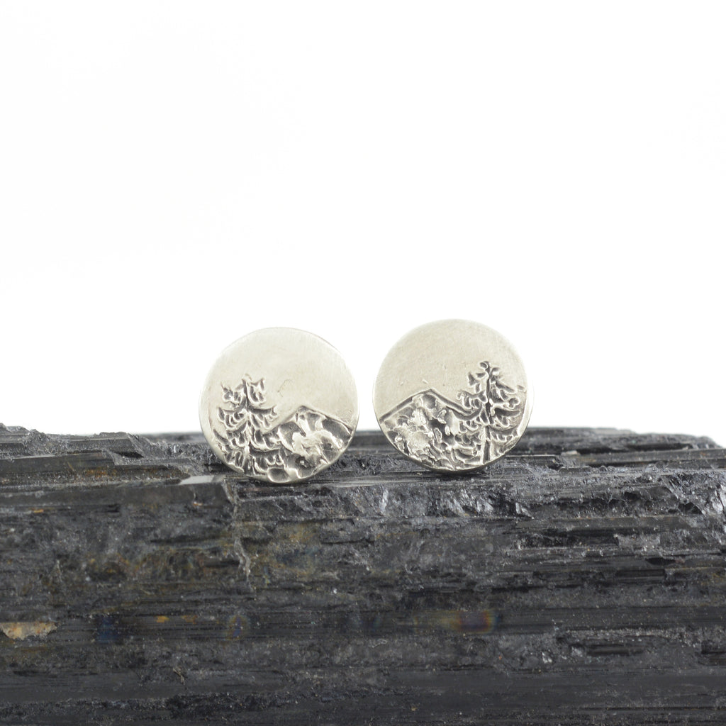 Landscape Earrings - Fir Tree and Mountain Sterling Silver Post Earrings - Ready to Ship