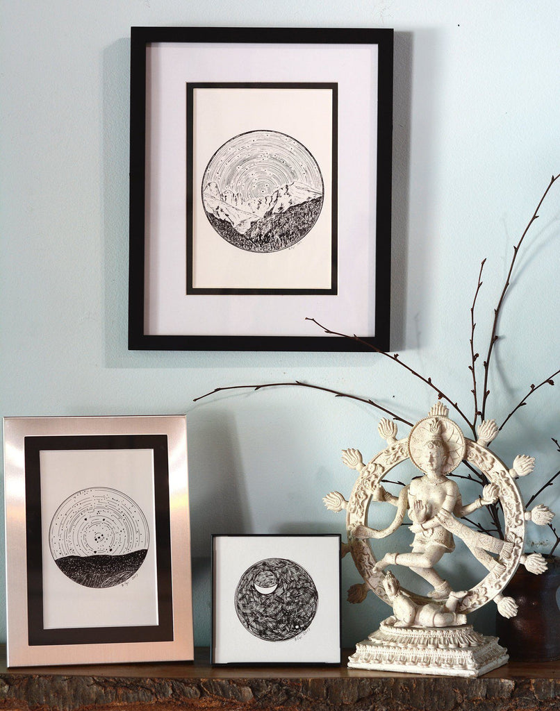 Aquarius Constellation Star Trail Drawing #3 - Pen and Ink Drawing Print - Beth Cyr Handmade Jewelry