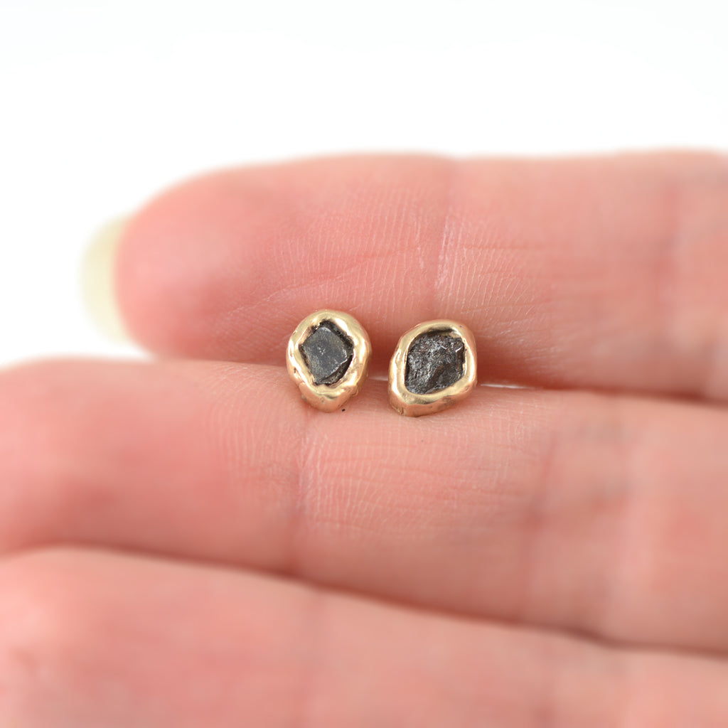 Meteorite Post Earrings in 14k Yellow Gold - Ready to ship