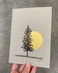 Super Moon and Solo Tree in Field - Grey and Gold Collection