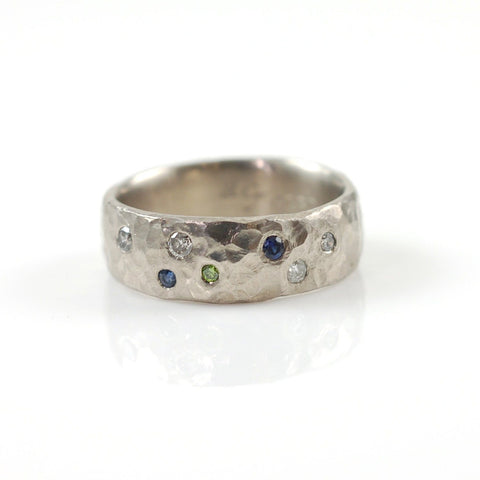 Love Rocks Ring with Scattered Diamonds and Sapphires in Palladium/Silver - size 6.25 - Ready to Ship - Beth Cyr Handmade Jewelry
