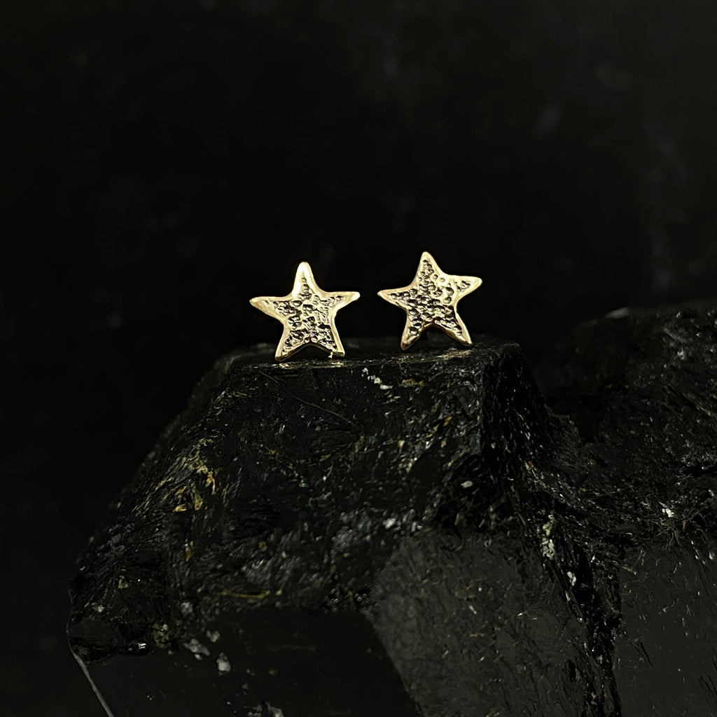 Dimpled Texture Star Post Earrings in 14k Yellow Gold - Ready to Ship