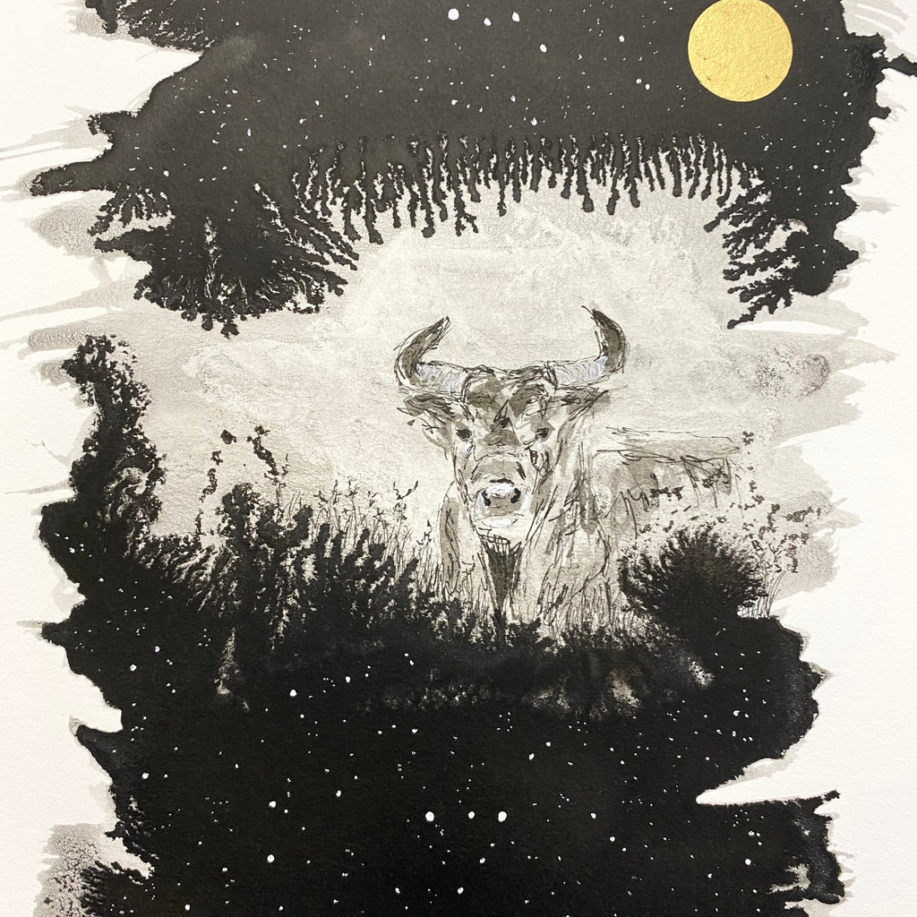 Beauty in the Upside Down 72 - Full Moon Taurus - Original Drawing - 9”x12”