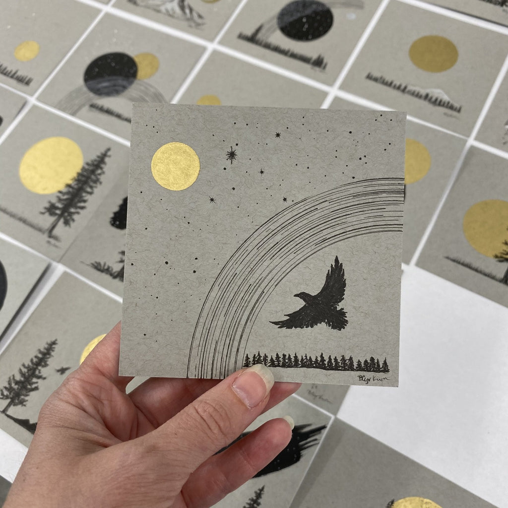 Eagle Silhouette with Aquila (Eagle) Constellation - Grey and Gold Collection #20 - Original drawing - 4"x4"