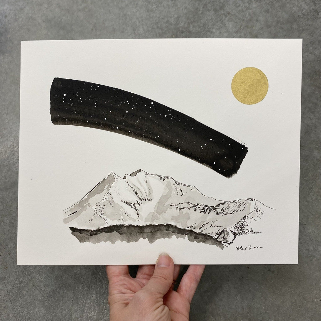 Fan (Fan Mountain) - Art Print - Inktober 2021 - Day 7 - hand embellished