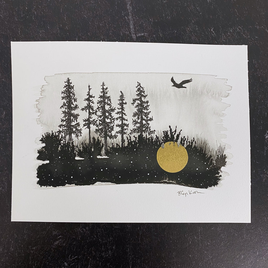 Beauty in the Upside Down 14 - Forest Wetlands - Original Drawing - 6”x8”