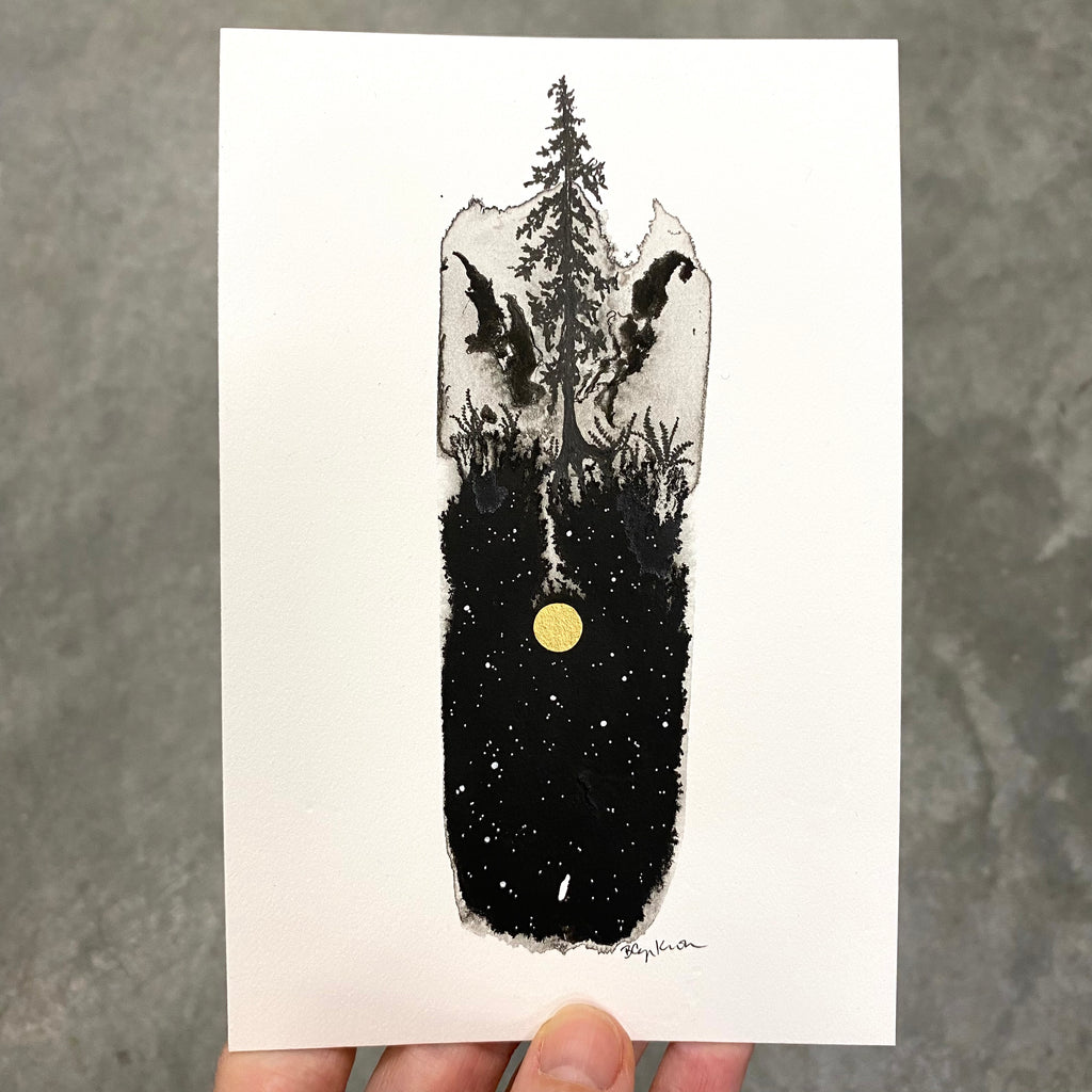 Beauty in the Upside Down 50 - Winged Tree - Original Drawing - 4”x6”