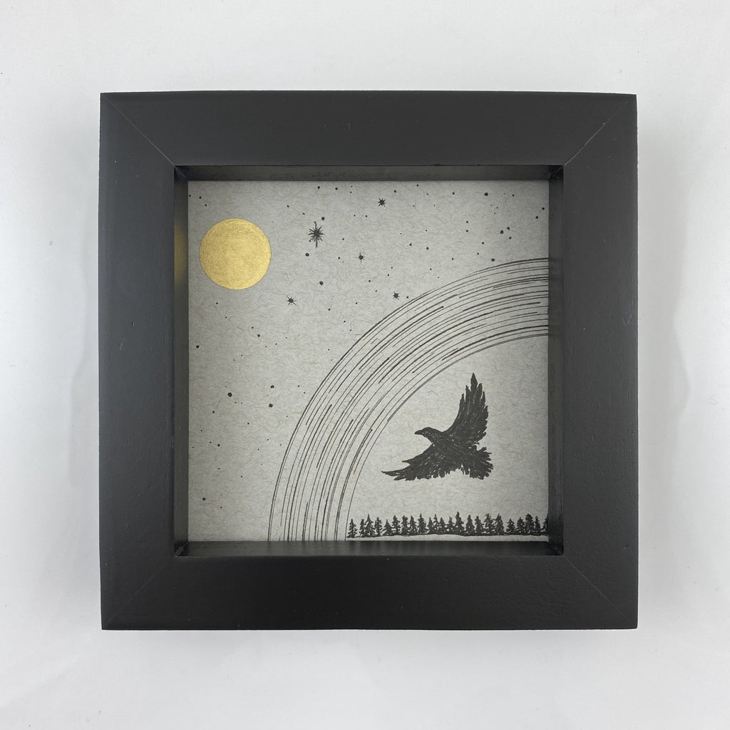 Eagle Silhouette with Aquila (Eagle) Constellation - Grey and Gold Collection #20 - Original drawing - 4"x4"