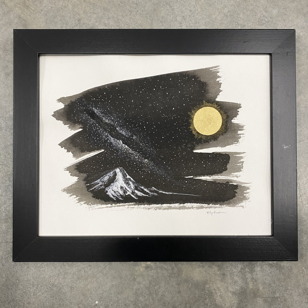 Winter Night Sky 29 - Milky Way and the mountain - 11 x 14 - Original Drawing