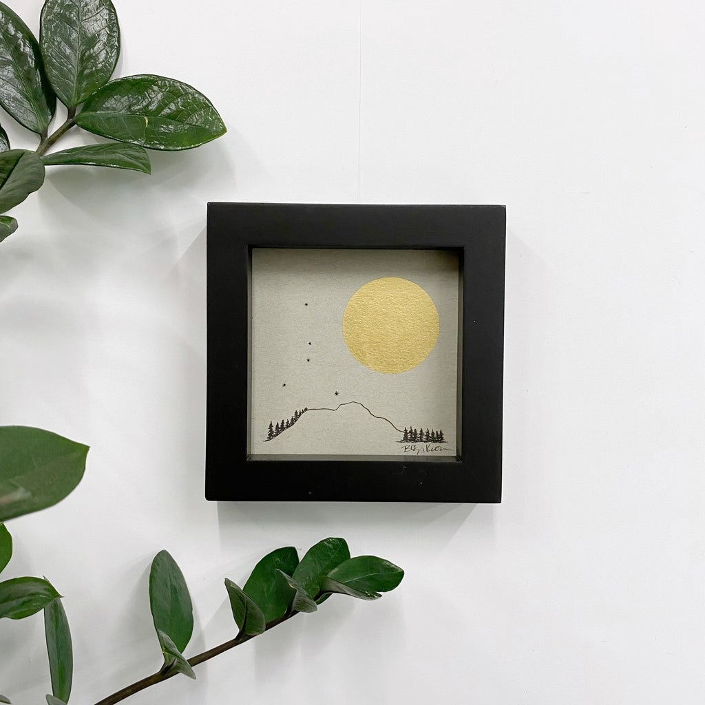 Giant Full Moon with Cancer Constellation - Grey and Gold Collection #42 - Original drawing - 4"x4"
