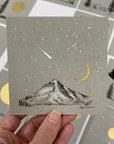 Shooting Star, Mt. Hood, Moon and little Orion - Grey and Gold Collection
