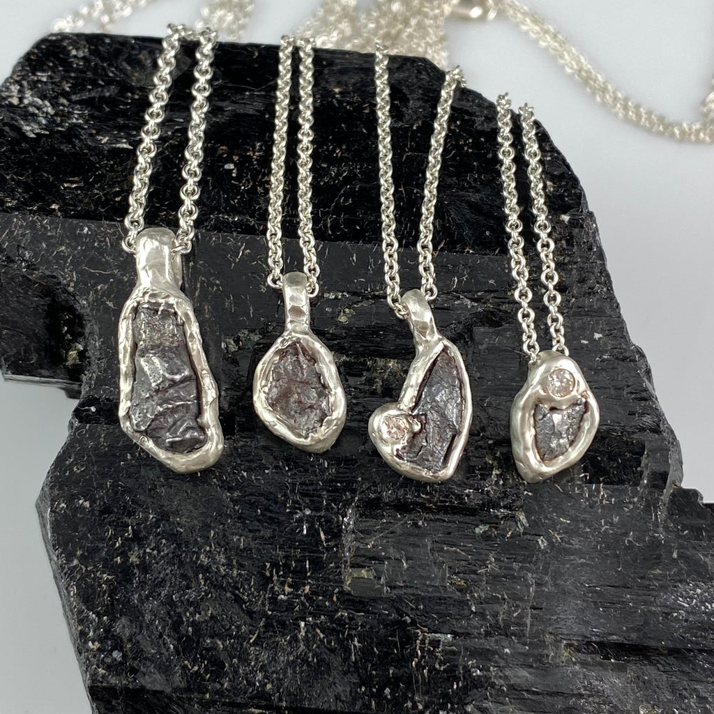 Long Meteorite Pendant in Sterling Silver - Ready to Ship