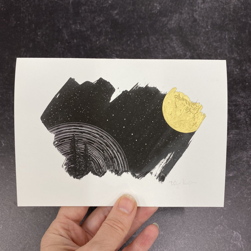 Space and Time Notecards - Card Size 4.5 x 6.25 - print to order - hand embellished in gold