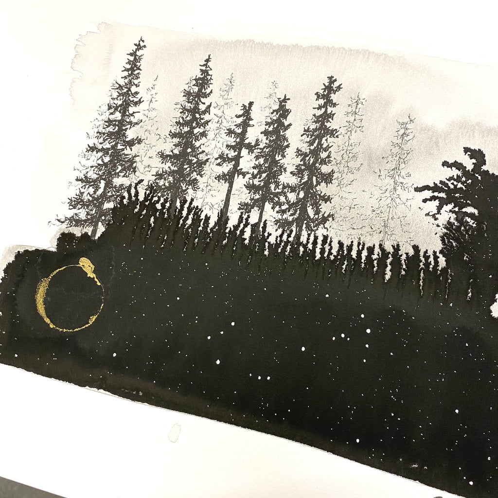 Beauty in the Upside Down 70 - Scorpio Eclipse - Original Drawing - 9”x12”