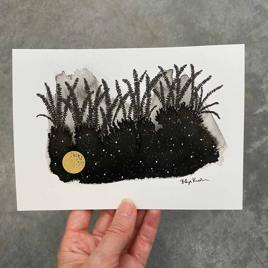 Beauty in the Upside Down 34 - Lush Fern Forest - Original Drawing - 5”x7”