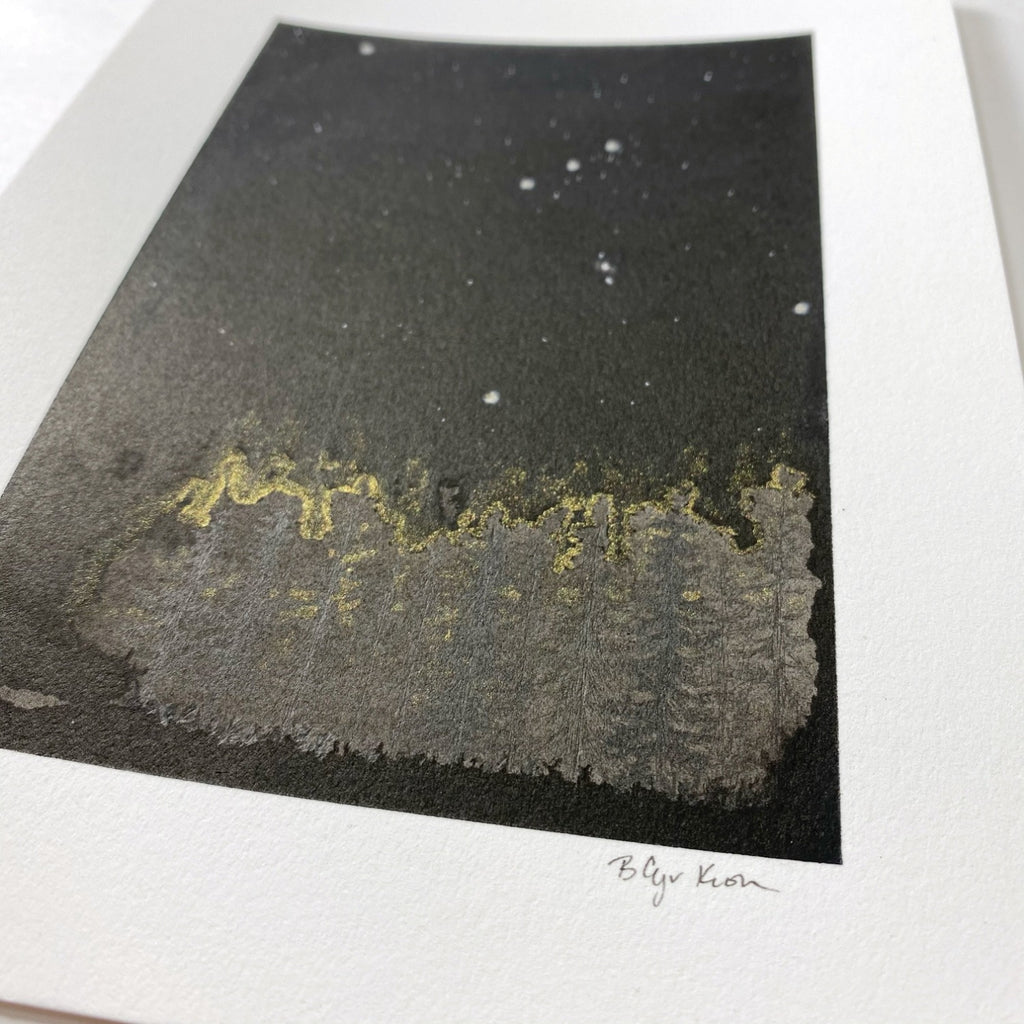 Winter Night Sky 25 - Orion over the misty trees - 6 x 8 - Original Drawing