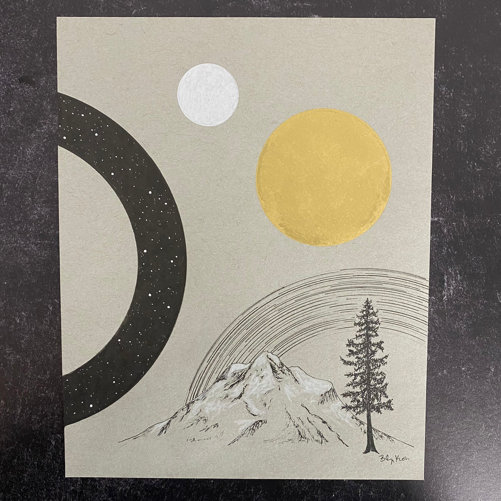 The Waiting Portal - Grey and Gold Collection #70 - Original Drawing - 8" x 10"