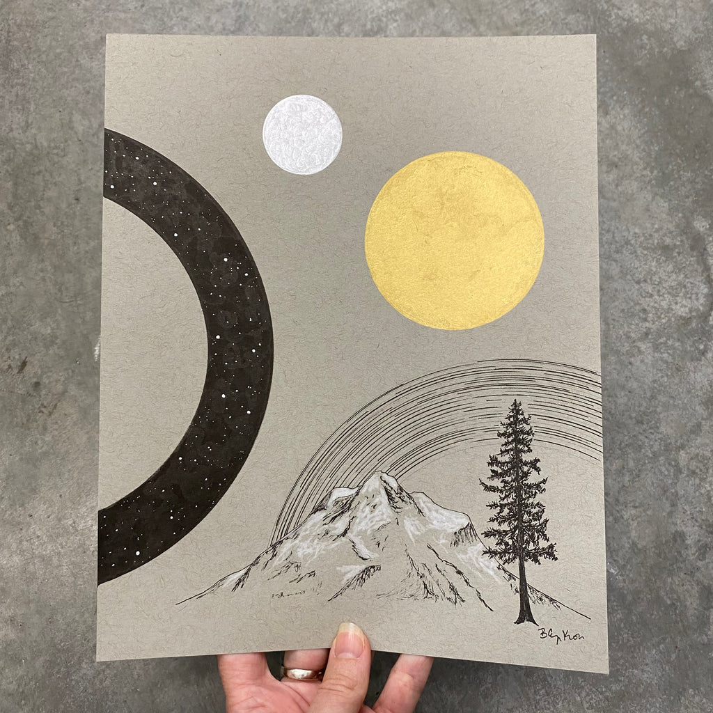 The Waiting Portal - Grey and Gold Collection #70 - Original Drawing - 8" x 10"