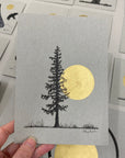 Very Tall Tree and Full Moon in a Spring Field - Grey and Gold Collection