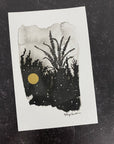 Beauty in the Upside Down 31 - Single Fern and little Full Moon - Original Drawing - 4”x6”