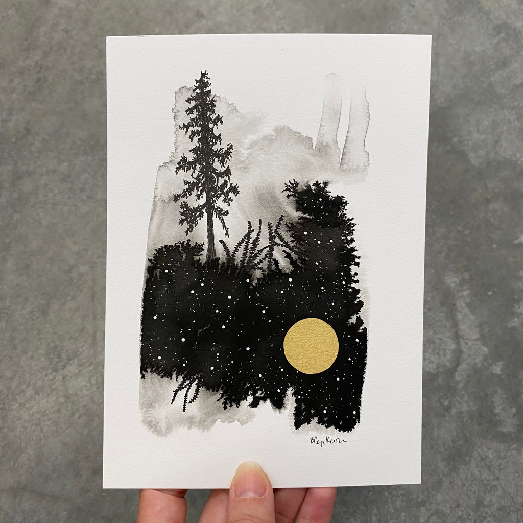Beauty in the Upside Down 35 - Ferns Everywhere with Tree - Original Drawing - 5”x7”