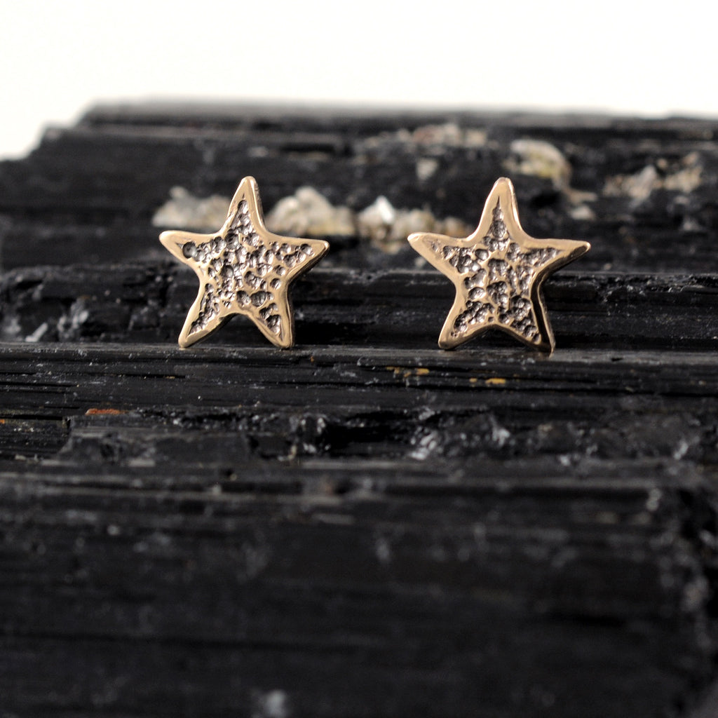 Dimpled Texture Star Post Earrings in 14k Yellow Gold - Ready to Ship