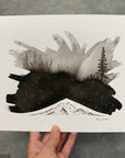 Beauty in the Upside Down 39 - Summertime Mountaintop and new Moon - Original Drawing - 8”x10”