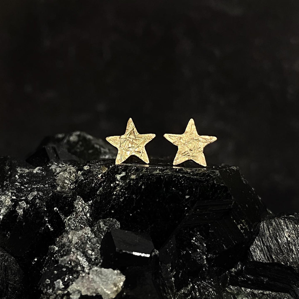 Textured Star Post Earrings in 14k Yellow Gold - Ready to Ship