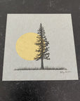 Giant Moon and Solo Tree in Field - Grey and Gold Collection