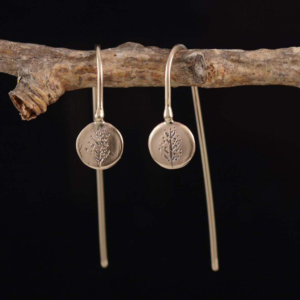 Tiny Deciduous Tree Earrings - 14k Yellow Gold - Ready to Ship