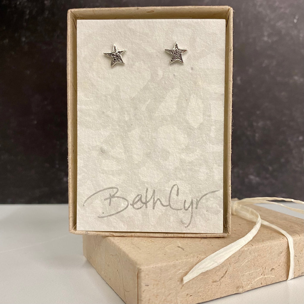 Dimpled Texture Star Post Earrings in Sterling Silver - Ready to Ship