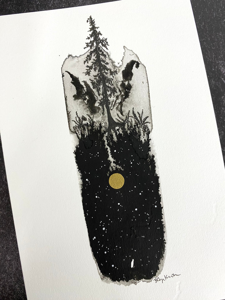 Beauty in the Upside Down 50 - Winged Tree - Original Drawing - 4”x6”