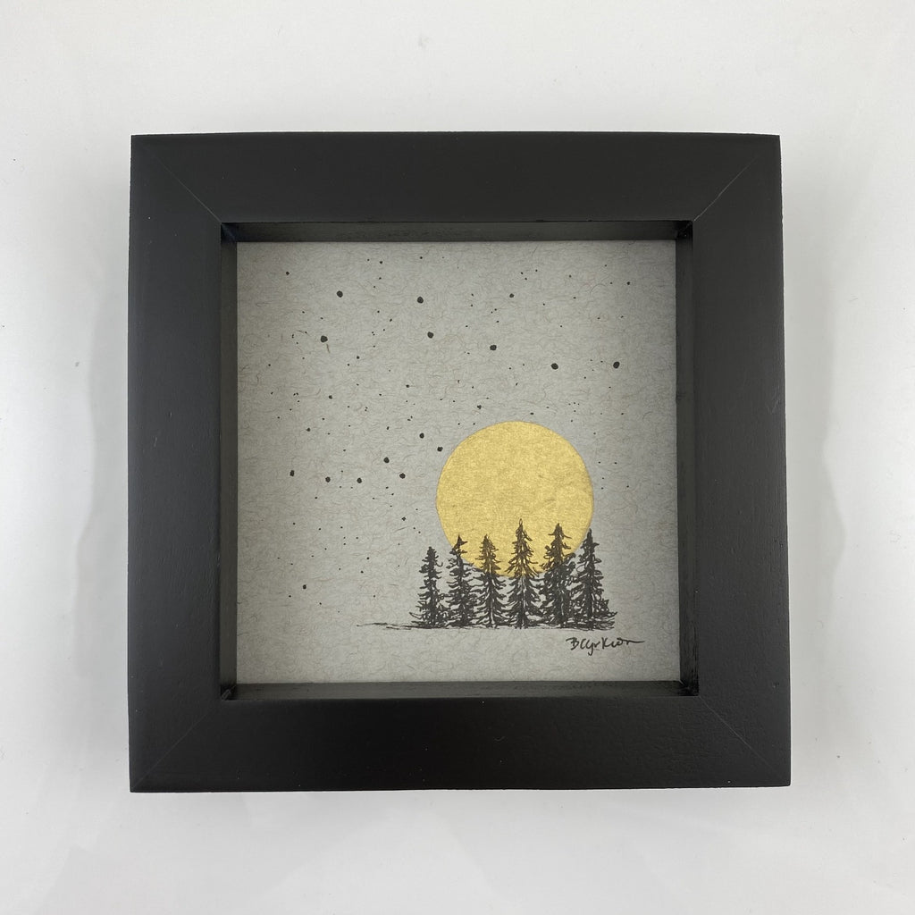 Big and Little Dippers over the Rising Moon - Grey and Gold Collection #5 - Original drawing - 4"x4"