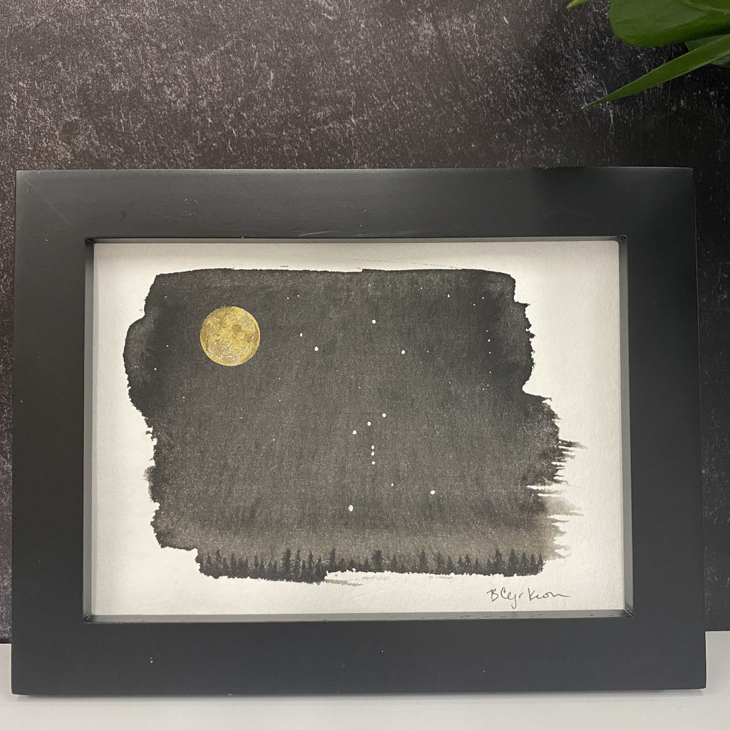 Winter Night Sky 1 - Orion and Full Moon - 5 x 7 - Original Drawing
